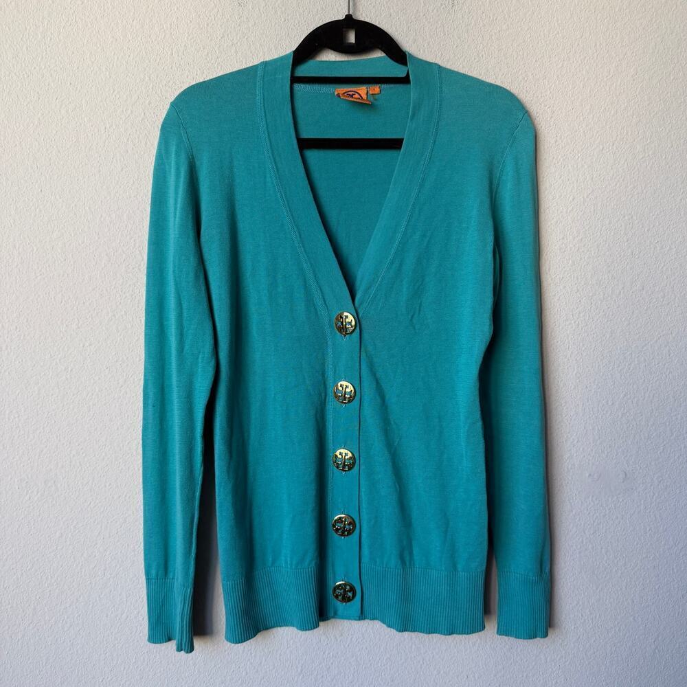 Tory Burch Simone Cardigan Sweater in Turquoise Size S - Picture 1 of 8
